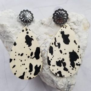 Cow Print Western Teardrop Dangle Earrings